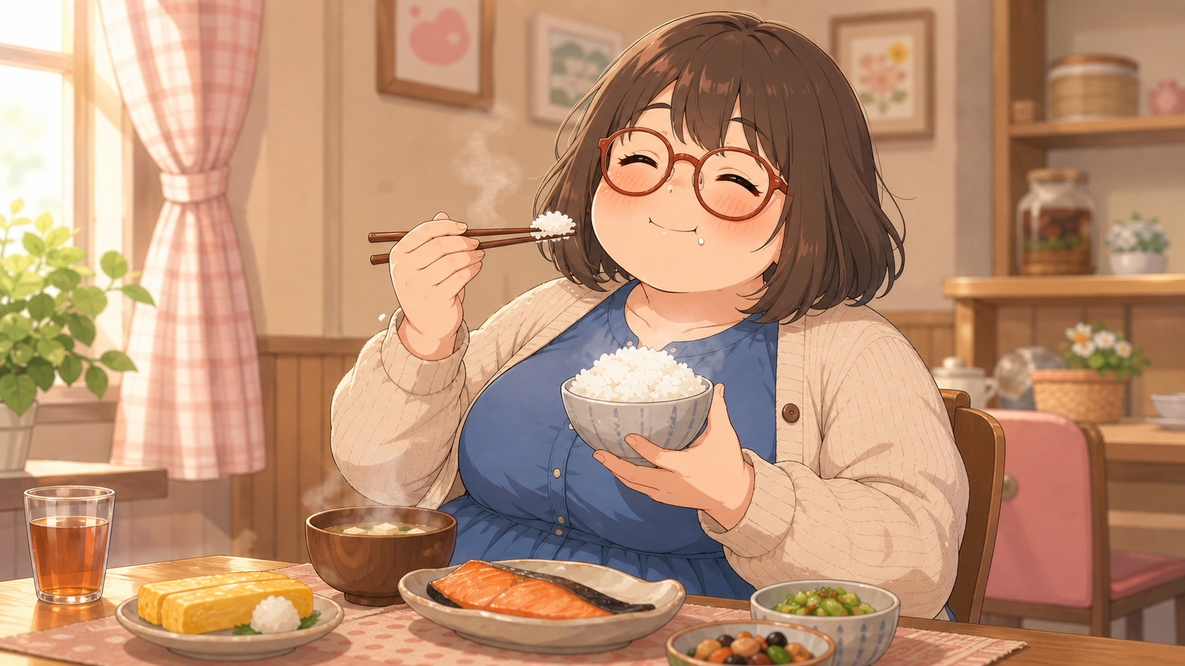 ご飯を食べて幸せそうな羽村美緒