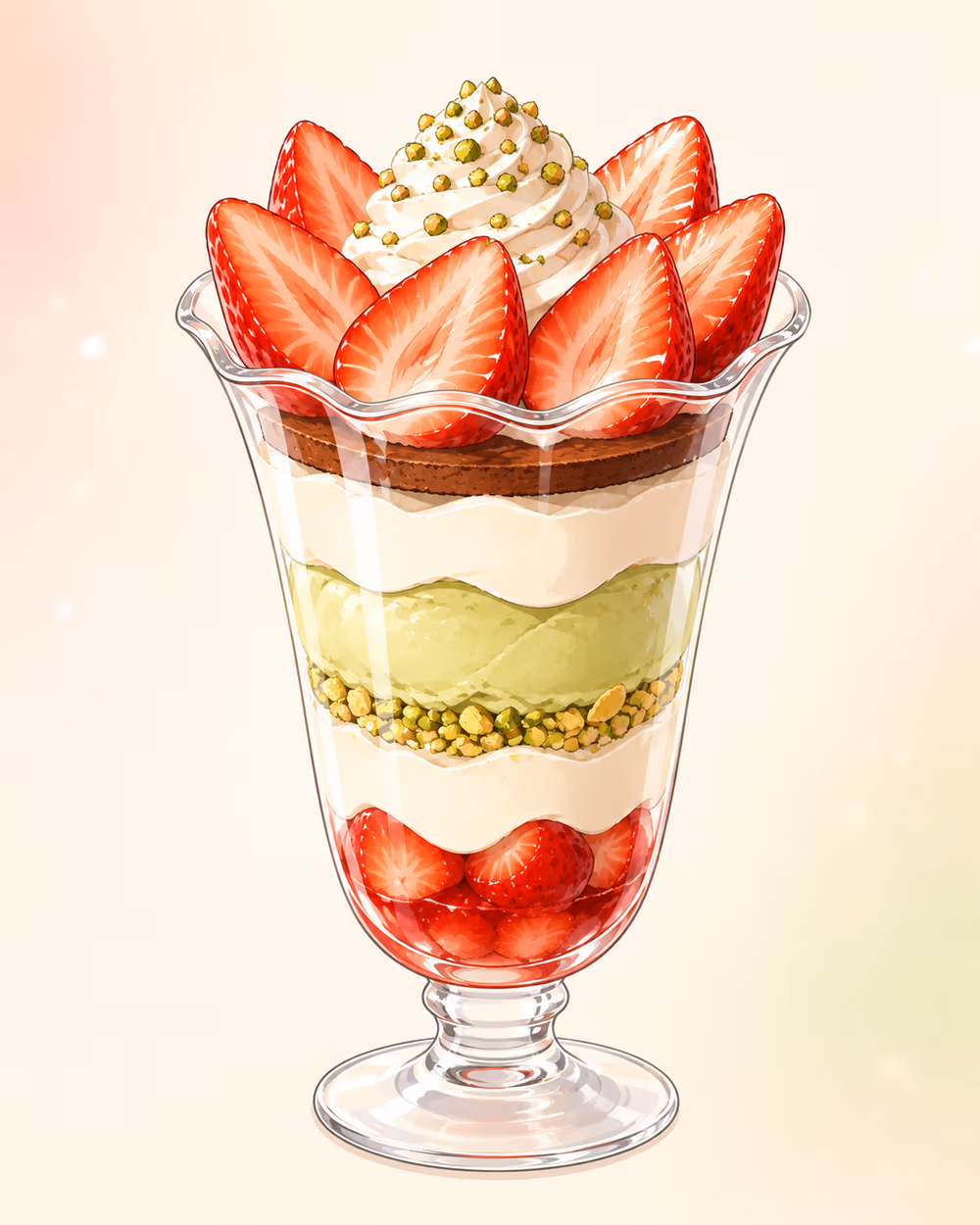 イチゴとピスタチオのロイヤルフレア。作中の材料をもとにGPT-image-2で作成した再現イラスト